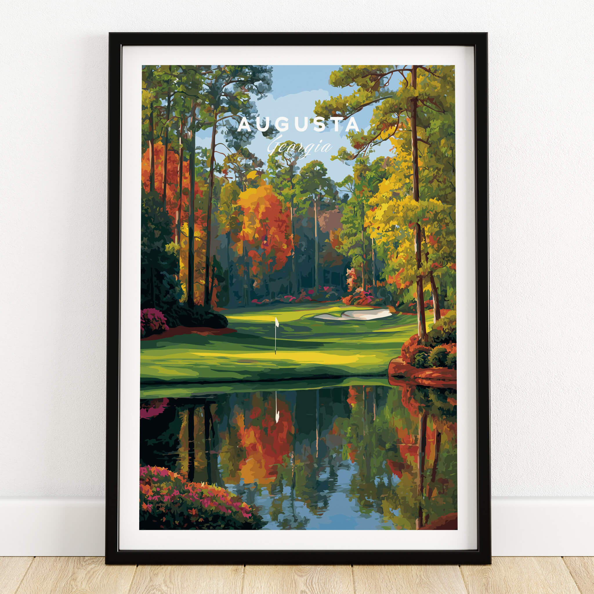 Augusta National Golf Poster - The Masters Golf Wall Art showcasing a beautiful golf course landscape.