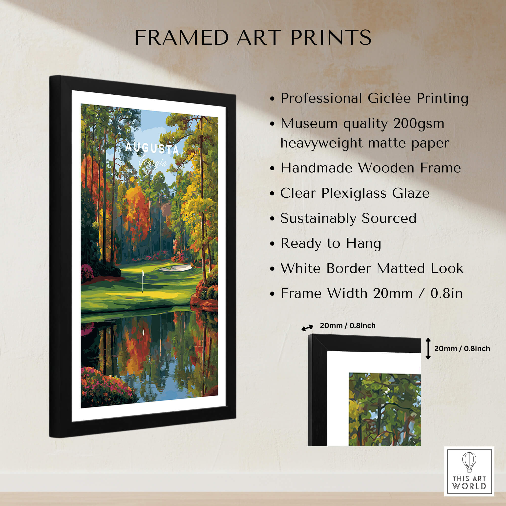 Augusta National Golf Poster - The Masters Golf Wall Art framed print showcasing professional Giclée quality and vibrant colors.