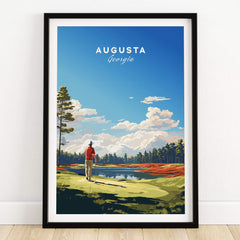 Augusta National Golf Print - The Masters Golf Poster depicting a golfer at Augusta National, showcasing its beauty.