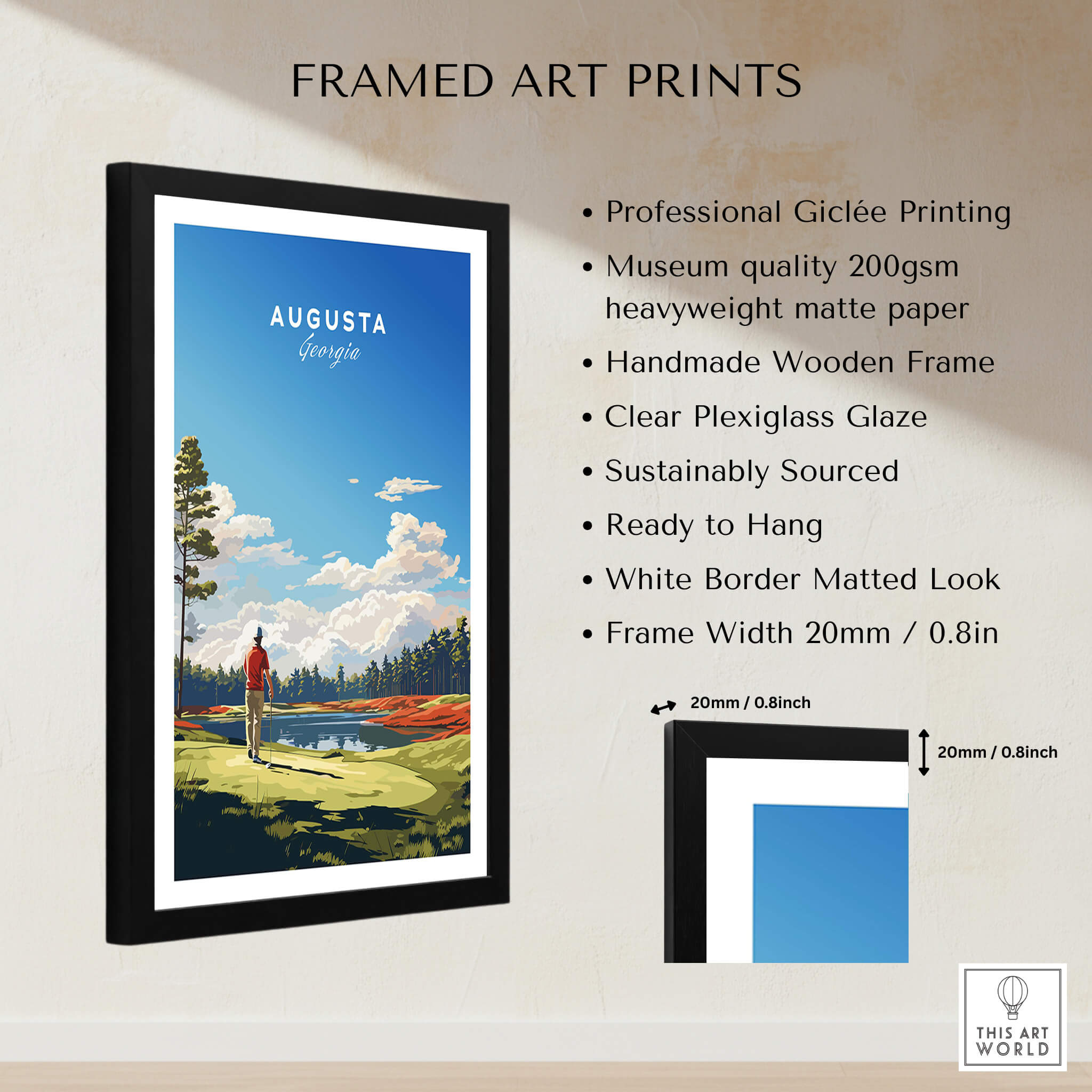 Augusta National Golf Print - The Masters Golf Poster framed art print showcasing vibrant colors and professional Giclée printing.