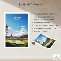 Augusta National Golf Print - The Masters Golf Poster showcasing a scenic view of Augusta, Georgia with a golfer on the course.