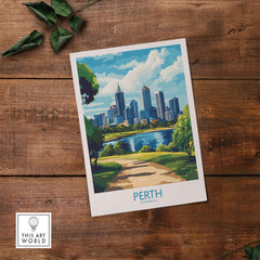 Australian Cityscape Art - Perth Print, Landmark Poster featuring a vibrant city skyline and landscape.