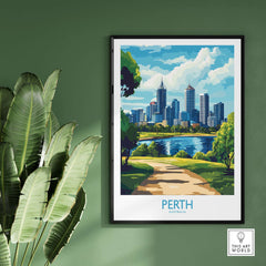 Australian Cityscape Art - Perth Print, Landmark Poster featuring the skyline and river view of Perth, Australia.