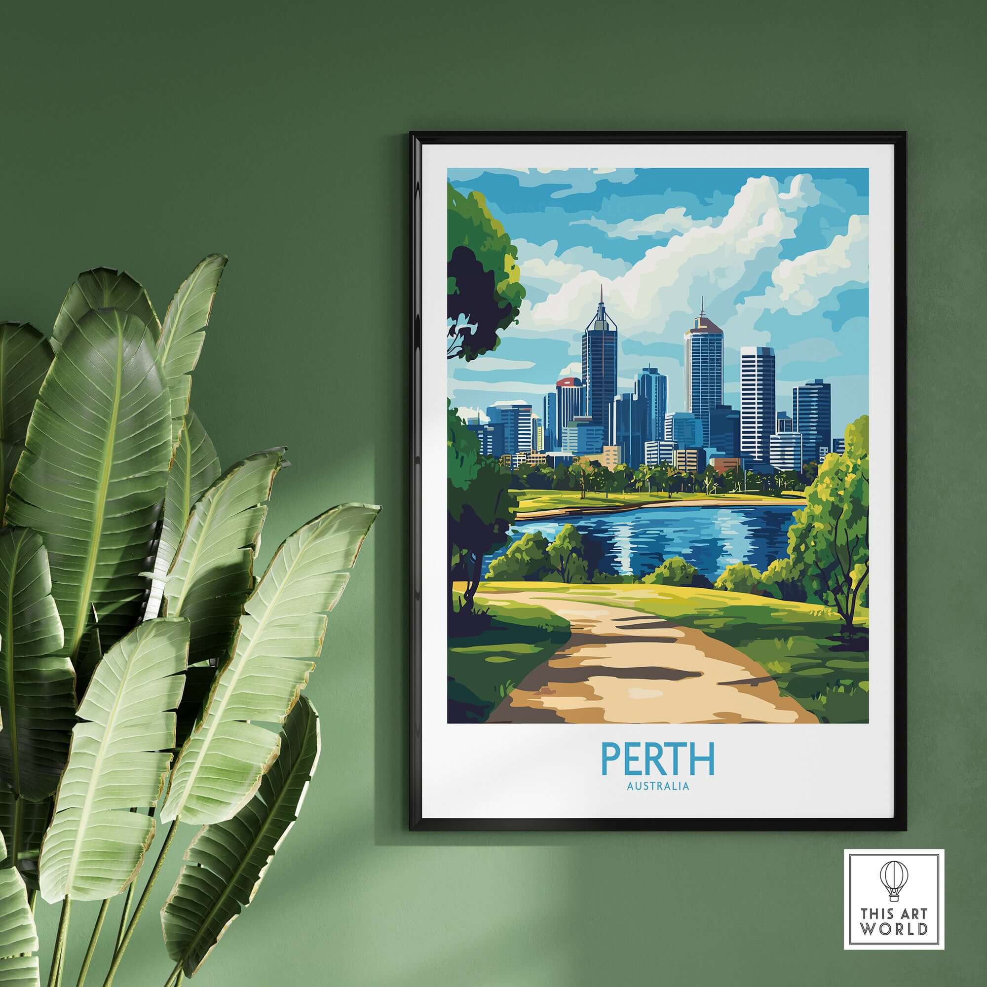 Australian Cityscape Art - Perth Print, Landmark Poster featuring the skyline and river view of Perth, Australia.