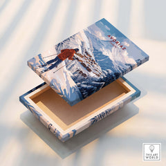 Avoriaz Portes du Soleil Slopes Ski Print | French Alps Wall Decor on a decorative wooden box.