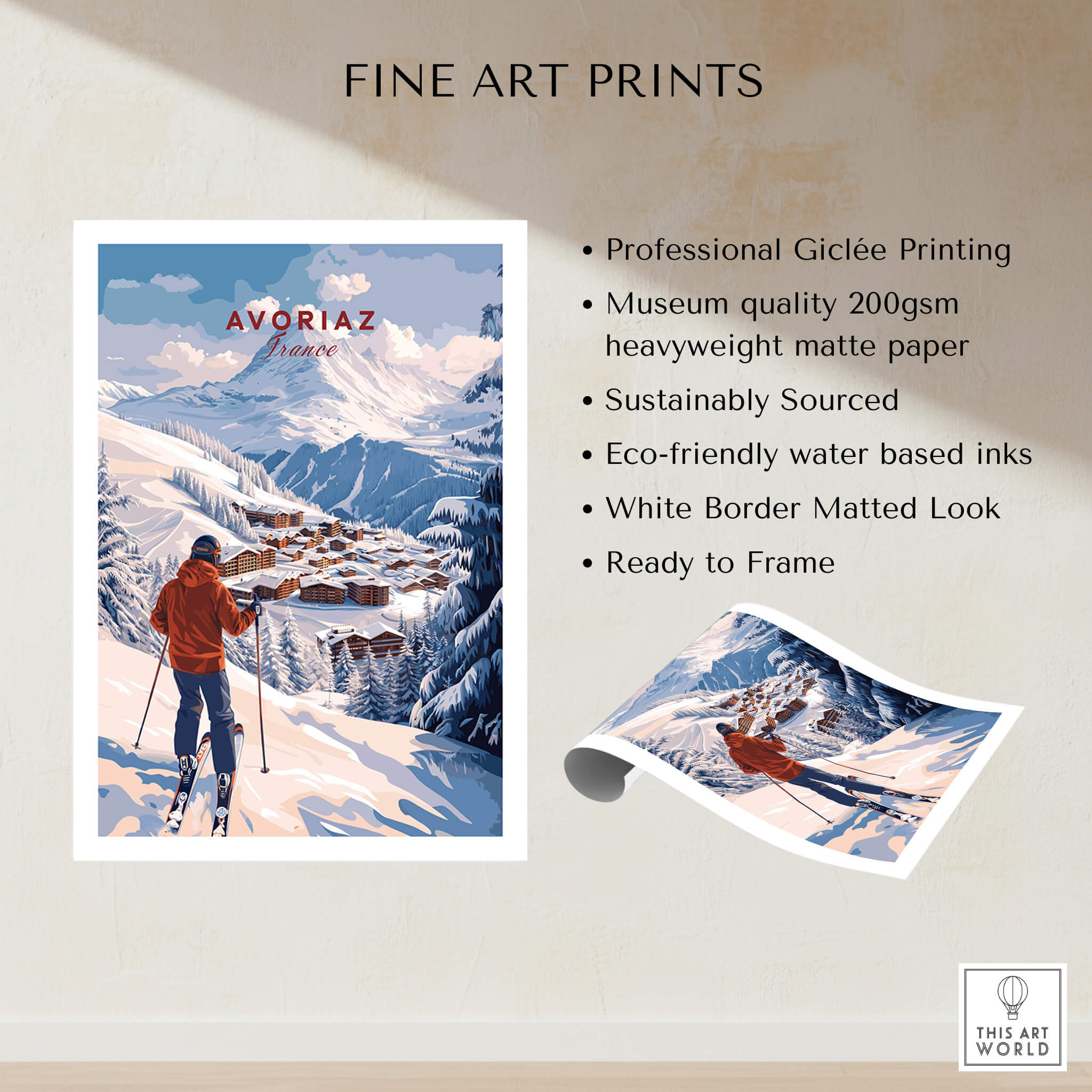 Avoriaz Portes du Soleil Slopes Ski Print | French Alps Wall Decor - Professional Giclée Print on heavy matte paper