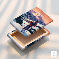 Avoriaz French Ski Poster | Skiing Wall Art showcasing a stunning skiing scene in a stylish box design.