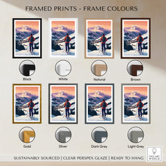 Framed prints display for the Avoriaz French Ski Poster | Skiing Wall Art in various frame colors.