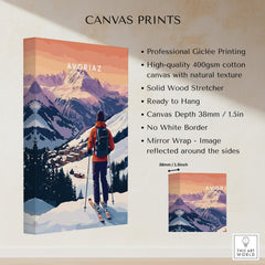 Avoriaz French Ski Poster | Skiing Wall Art showcasing a skier in a snowy mountain landscape, perfect for winter sports enthusiasts.