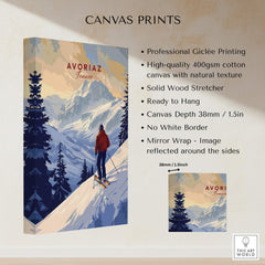 Avoriaz Skiing Print | French Alps Winter Decor showcasing skiing in the French Alps with vibrant colors.