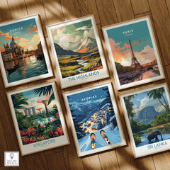 Avoriaz Poster - Winter Chalets Print | French Ski Home Decor displayed among other travel posters.