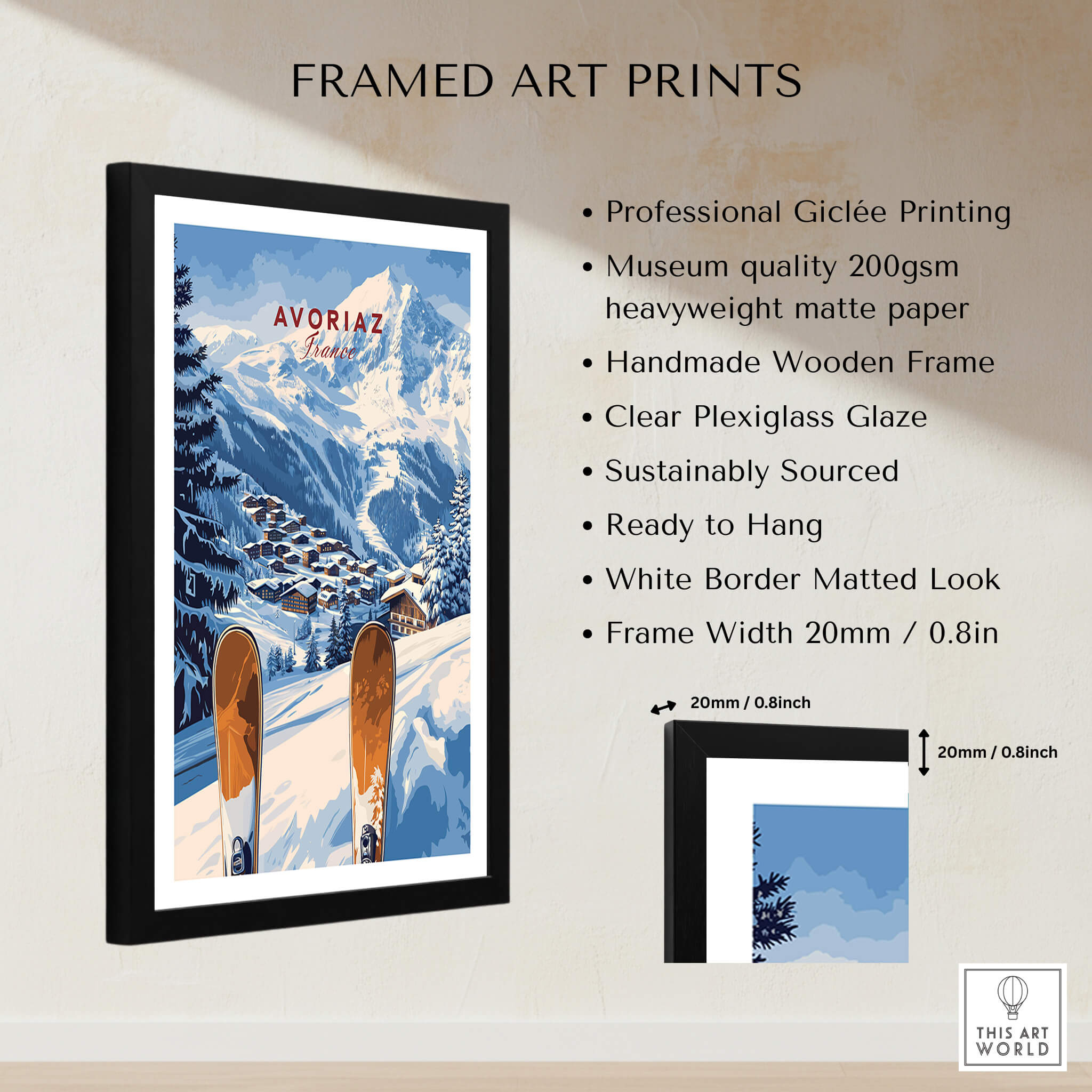 Avoriaz Ski Resort Print | French Alps Winter Wall Art framed print showcasing skiing and alpine scenery.