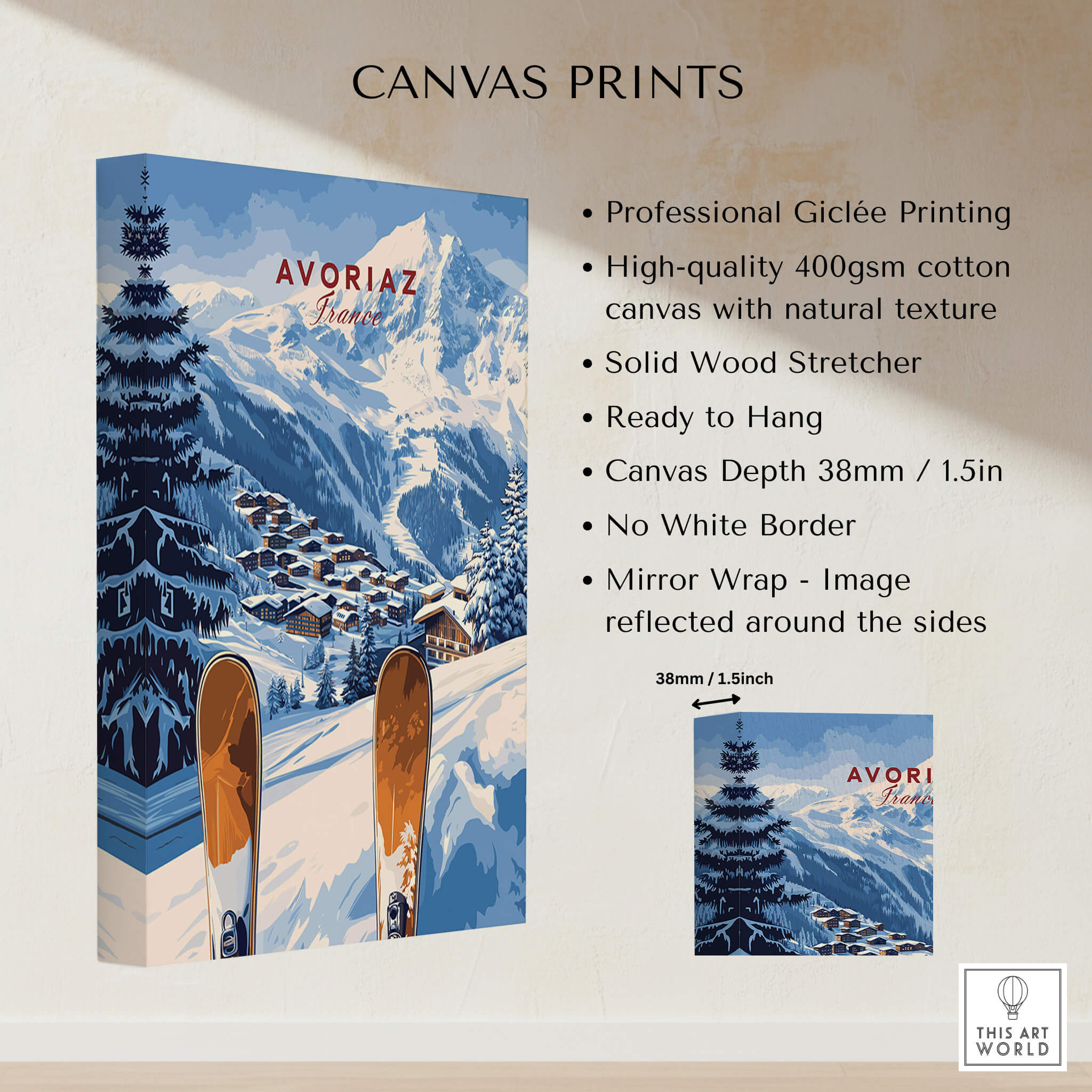Avoriaz Ski Resort Print | French Alps Winter Wall Art showcasing professional giclée printing on high-quality canvas.