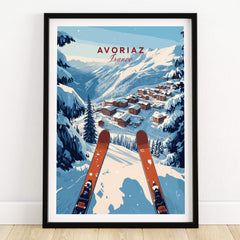 Avoriaz Portes du Soleil Slopes Print | French Alpine Ski Wall Decor featuring a scenic snowy landscape.