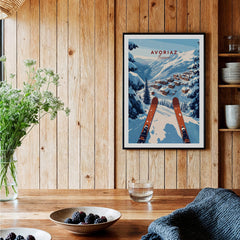 Avoriaz Portes du Soleil Slopes Print | French Alpine Ski Wall Decor showcasing stunning ski landscape in a cozy interior.