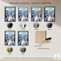 Framed canvas options for Avoriaz Portes du Soleil Slopes Print | French Alpine Ski Wall Decor, showcasing diverse frame colors.