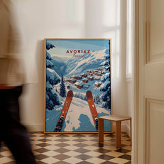 Avoriaz Portes du Soleil Slopes Print | French Alpine Ski Wall Decor showcased in a stylish interior setting.