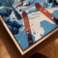 Avoriaz Portes du Soleil Slopes Print | French Alpine Ski Wall Decor featuring vibrant ski landscape and skis.