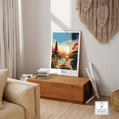 Bali Wall Art Print showcasing vibrant scenery and nostalgic vibes in a modern home decor setting.