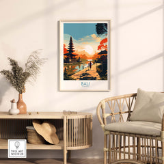 Bali wall art print showcasing a scenic sunset, perfect for modern home decor and travel enthusiasts.