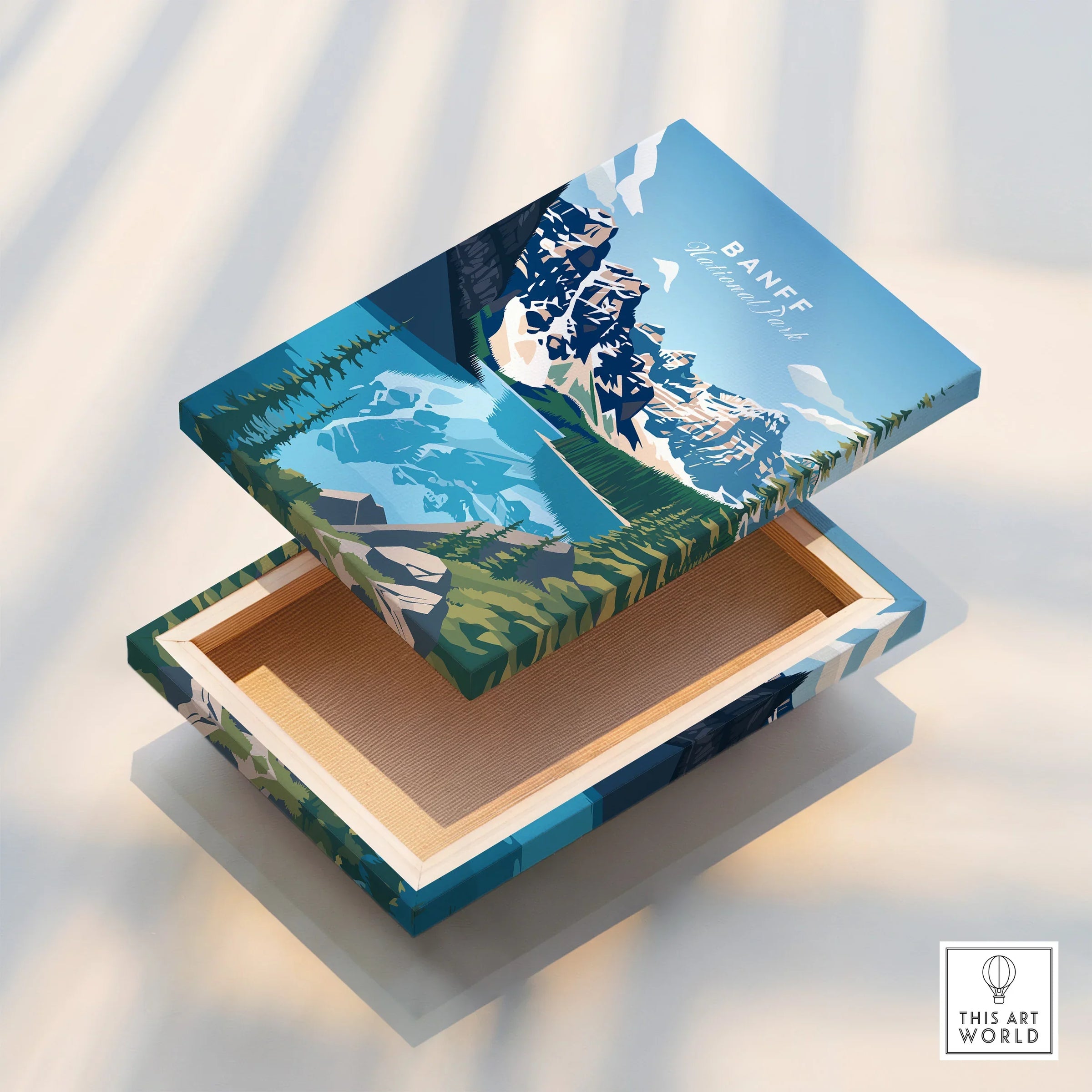 Banff National Park stretched canvas print with mountain and lake landscape design