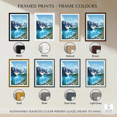 Banff National Park print in eight frame color options, travel poster wall art