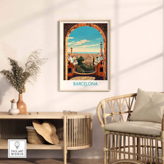 Barcelona wall art print featuring vibrant colors and a stunning view, perfect for modern home decor.