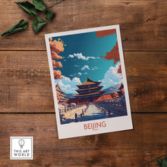 Beijing wall art poster featuring traditional architecture and vibrant colors, perfect for modern home decor.