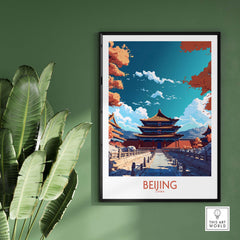 Beijing wall art poster showcasing traditional architecture and vibrant colors, perfect for modern home decor.