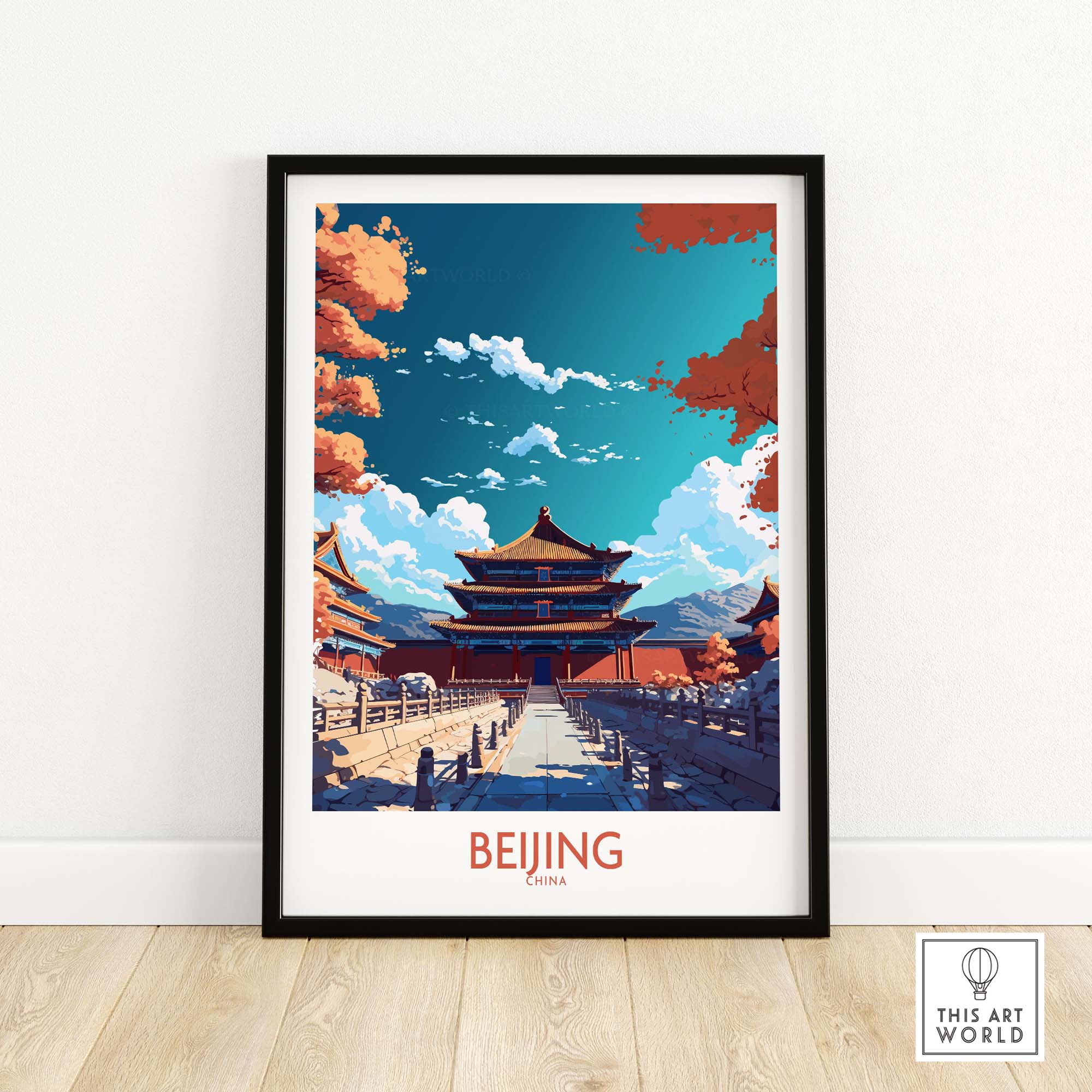 Beijing Wall Art print featuring vibrant colors and iconic architecture, perfect for modern home decor.
