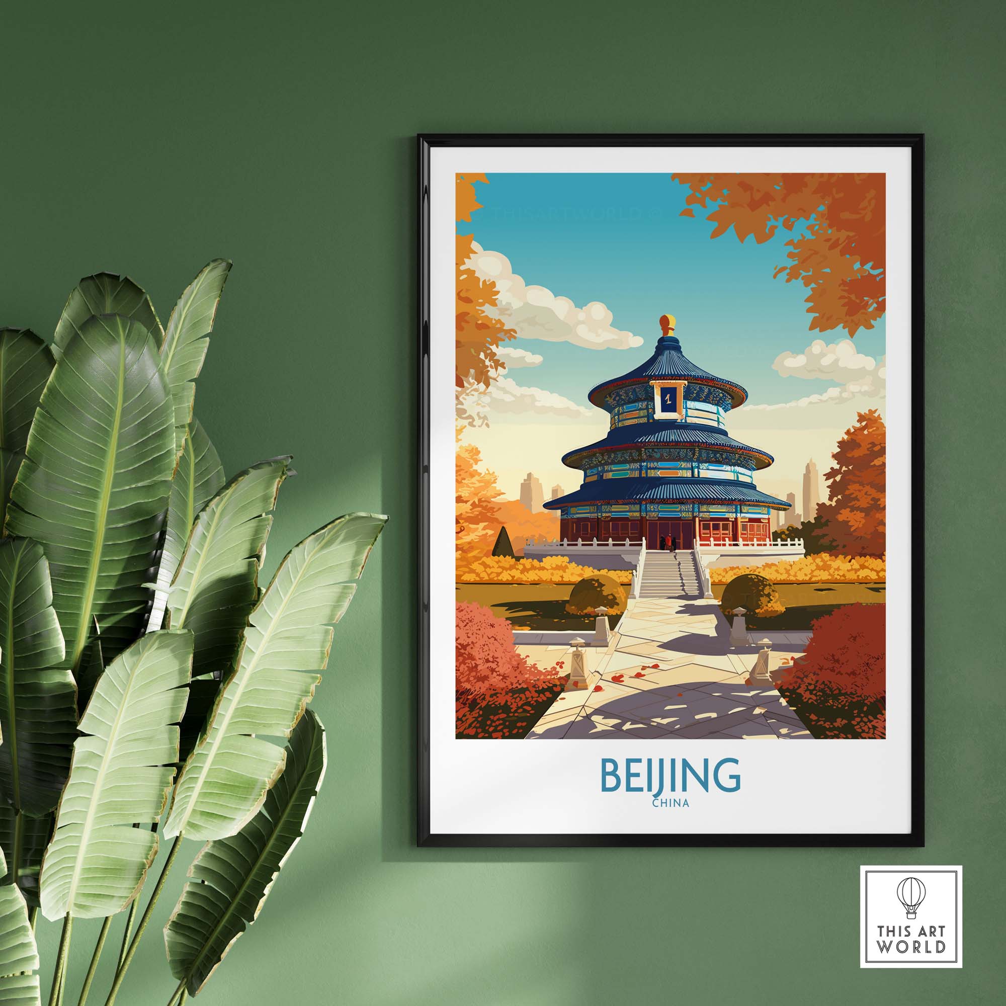 Beijing Art Print showcasing the Temple of Heaven with vibrant colors, perfect for modern decor and cultural ambiance.