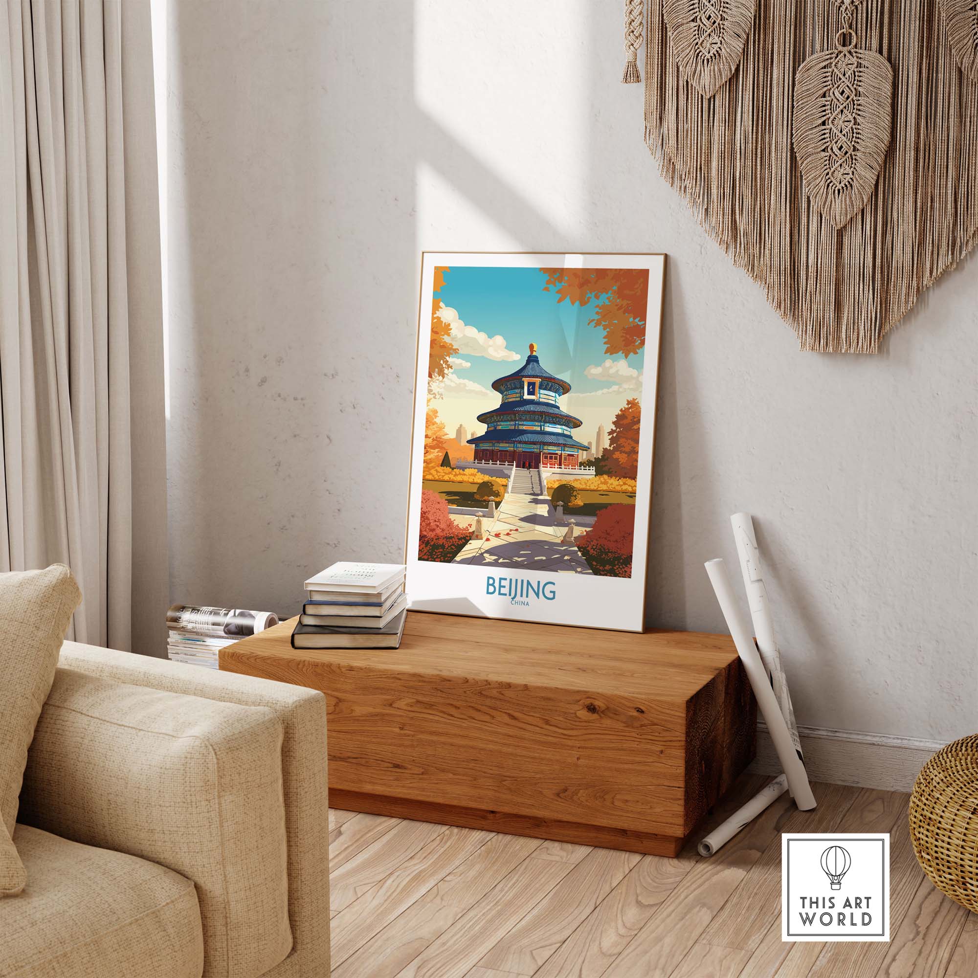 Beijing art print featuring the Temple of Heaven in modern style decor, enhancing cultural ambiance in any space.