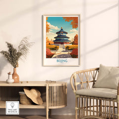 Beijing Art Print featuring the Temple of Heaven, modern decor for cultural ambiance in your home.