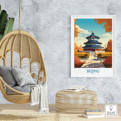 Beijing art print showcasing the Temple of Heaven in modern style, ideal for home decor and cultural ambiance.