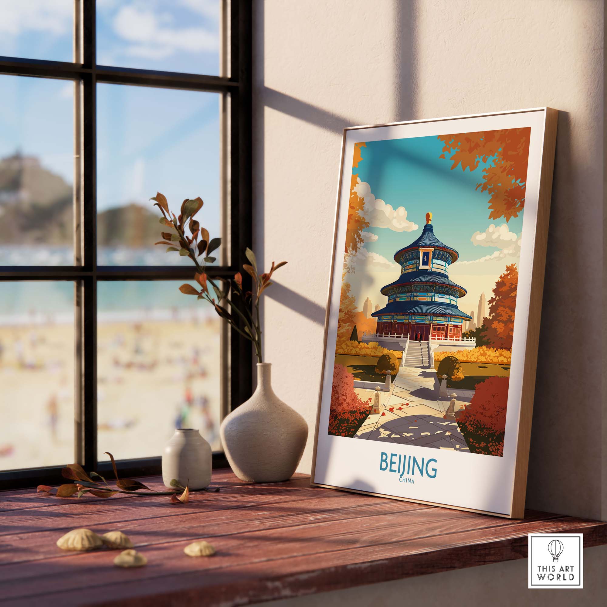 Beijing art print featuring the iconic architecture of the Forbidden City in a modern style, enhancing home decor.