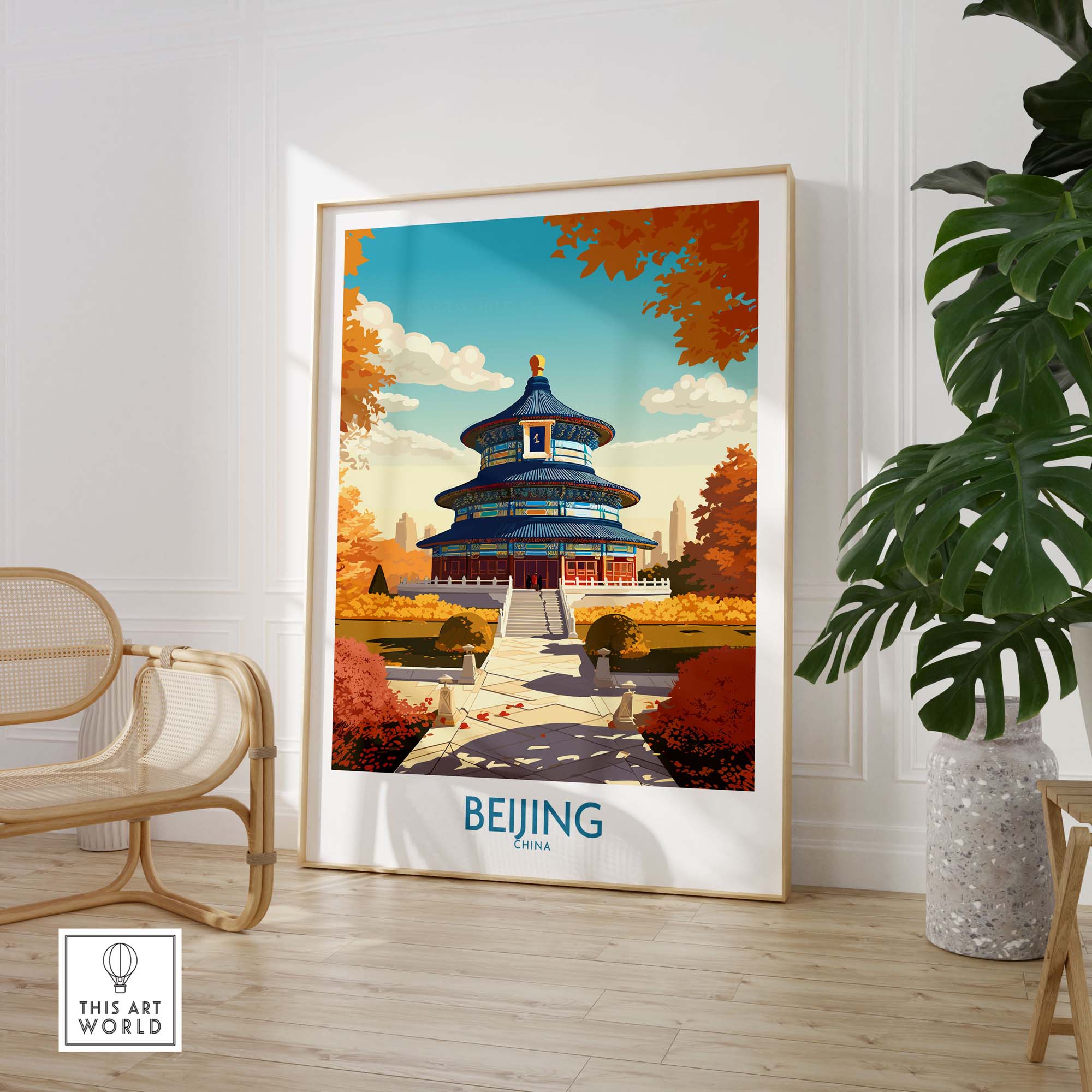 Modern Beijing art print featuring the Temple of Heaven, perfect decor for cultural ambiance.