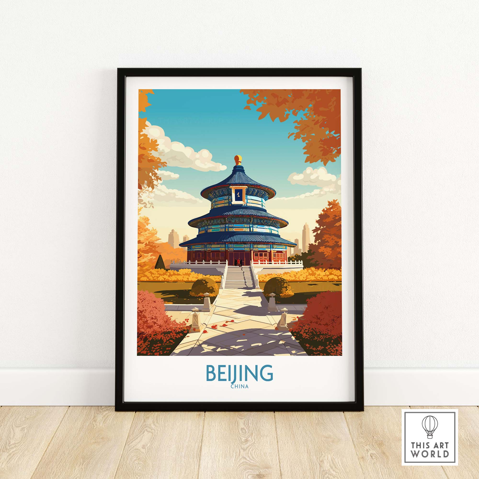 Beijing art print showcasing the Temple of Heaven in vibrant colors, perfect for modern decor and cultural ambiance.