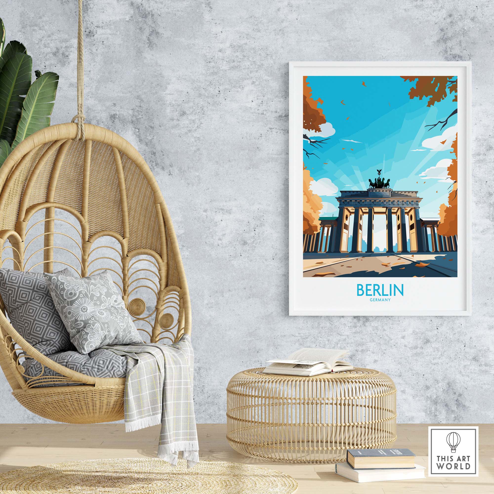 Modern Berlin Wall Art featuring the Brandenburg Gate, perfect for stylish home decor in living rooms or bedrooms.