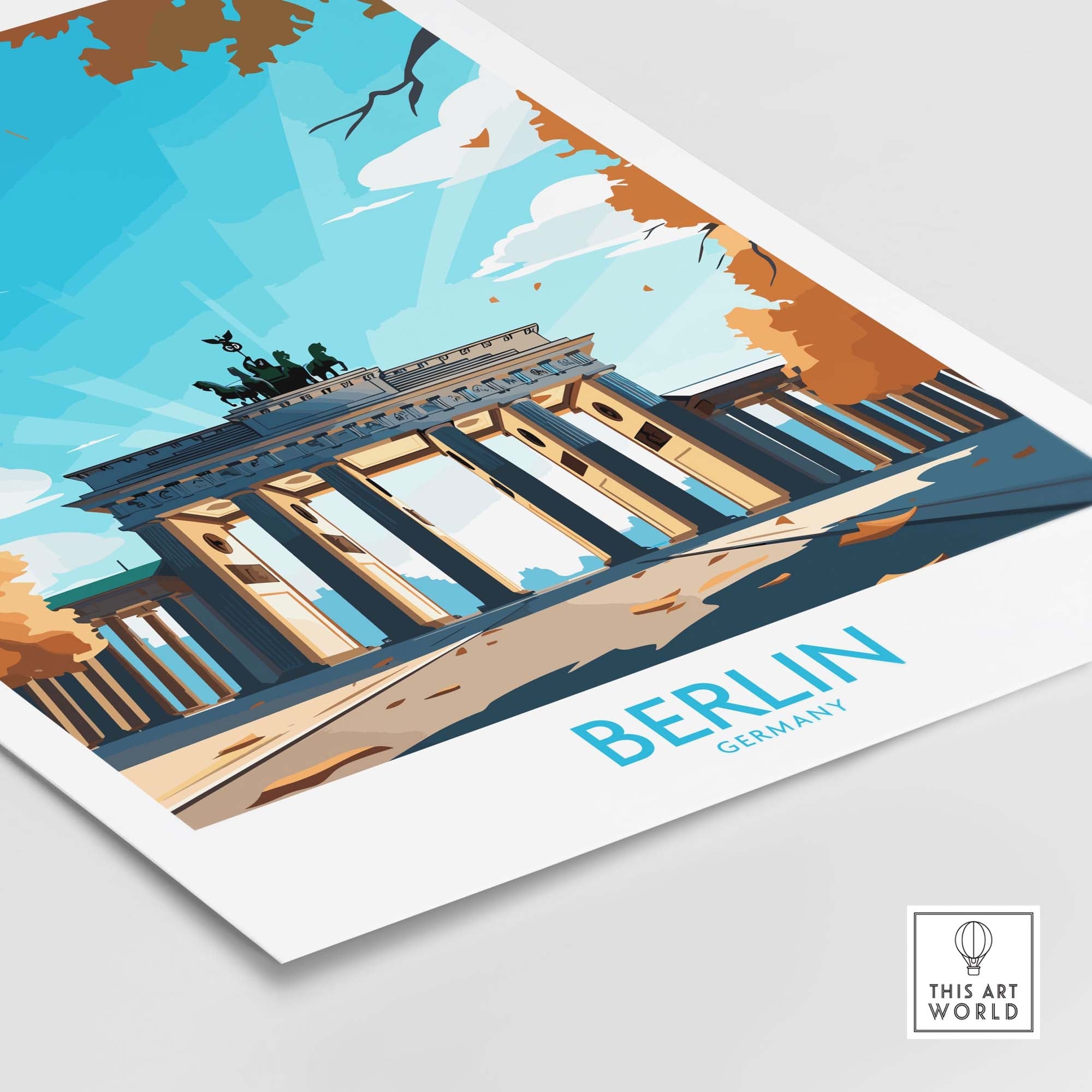 Modern Berlin Wall Art featuring the iconic Brandenburg Gate, perfect for home decor with European elegance.
