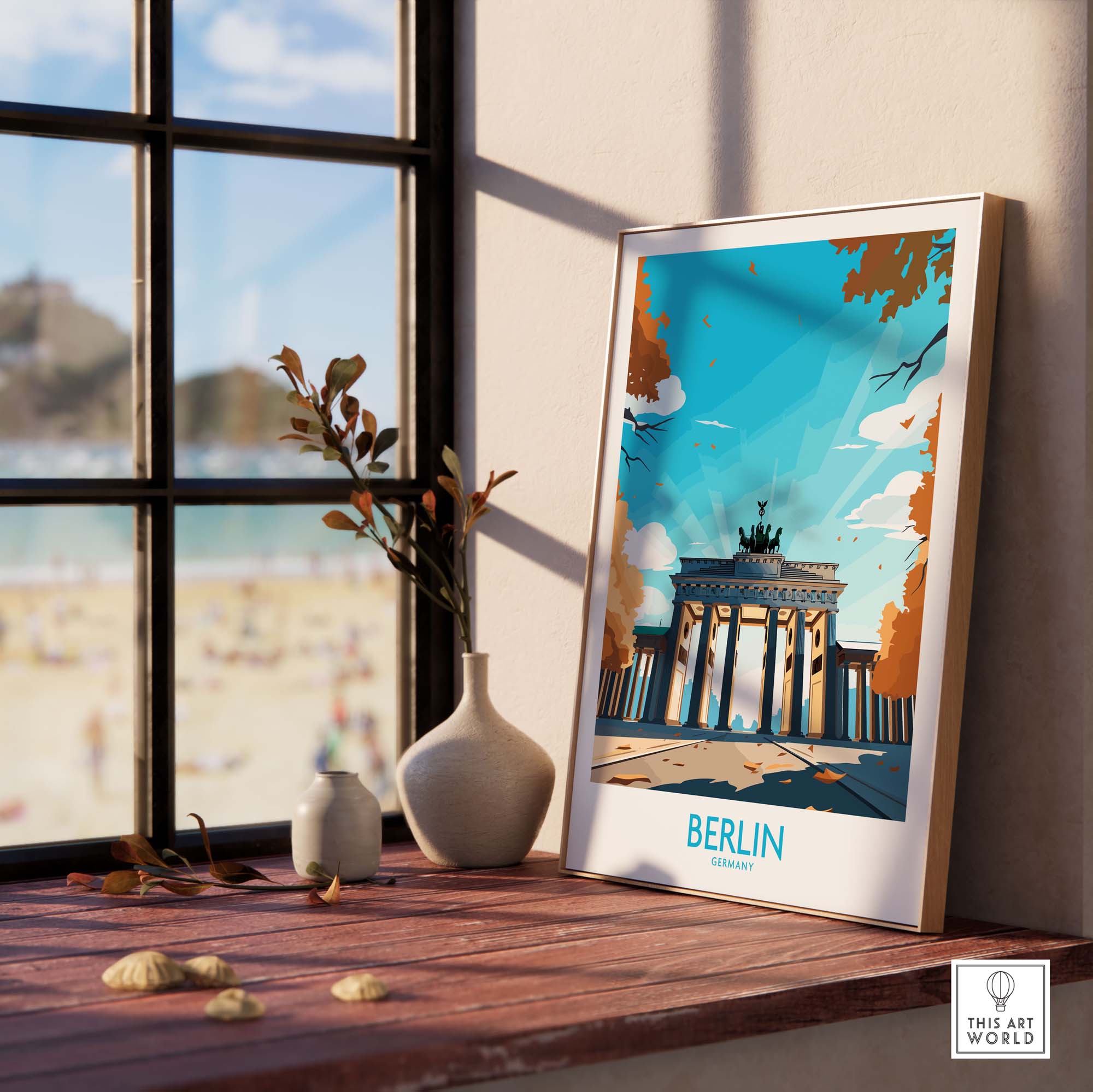 Berlin Wall Art featuring the Brandenburg Gate, perfect for modern home decor, adding European elegance to any room.