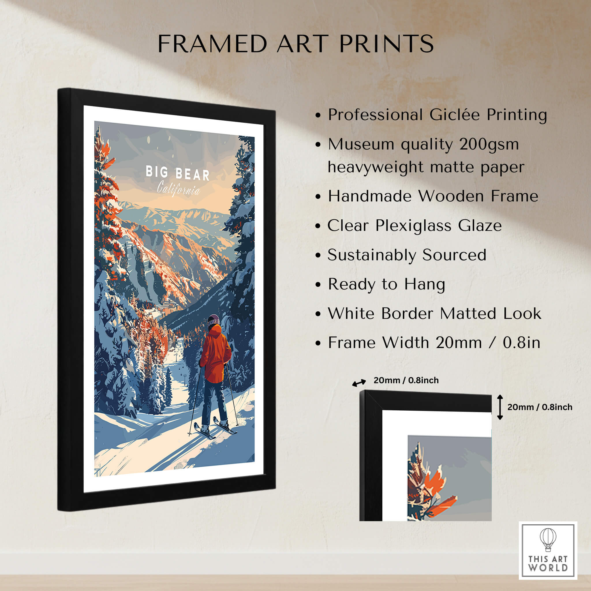 Big Bear Travel Poster - California framed art print showcasing a scenic landscape of Big Bear in vibrant colors.