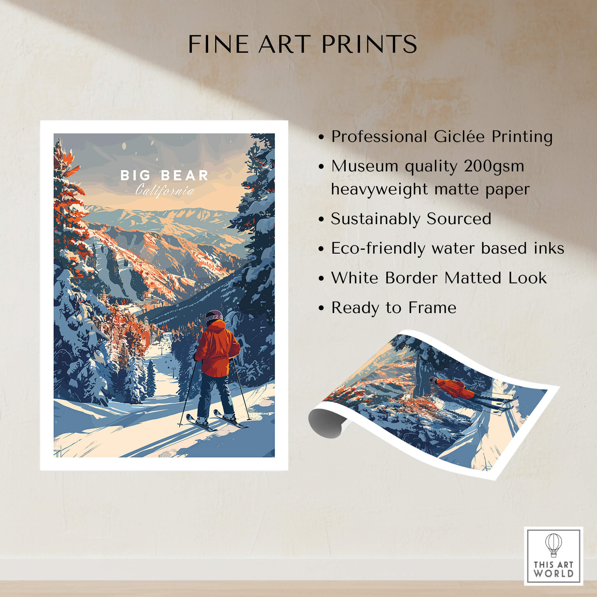 Big Bear Travel Poster - California showcasing stunning landscapes and vibrant colors, perfect for travel lovers.