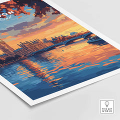 Big Ben London Art Print | Westminster Palace Poster showcasing London skyline at sunset with reflection in the river