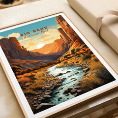 Framed Big Bend National Park art print with sunset canyon landscape, unwrapped gift