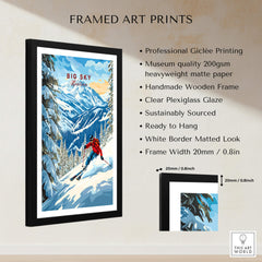 Big Sky Ski Print featuring a skier on snowy slopes in a stylish framed art print.