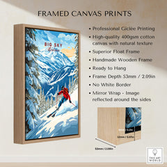 Big Sky Ski Print framed canvas with professional Giclée printing and handmade wooden frame.