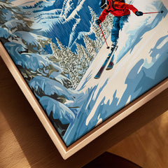 Big Sky Ski Print showcasing a skier in action on snowy slopes, perfect for ski enthusiasts and home decor.