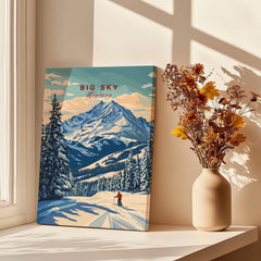 Big Sky Wall Art featuring a scenic winter mountain landscape with a skier and trees.