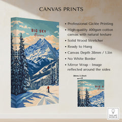 Big Sky Wall Art featuring mountain scenery and snowy landscape, professionally printed on high-quality canvas.