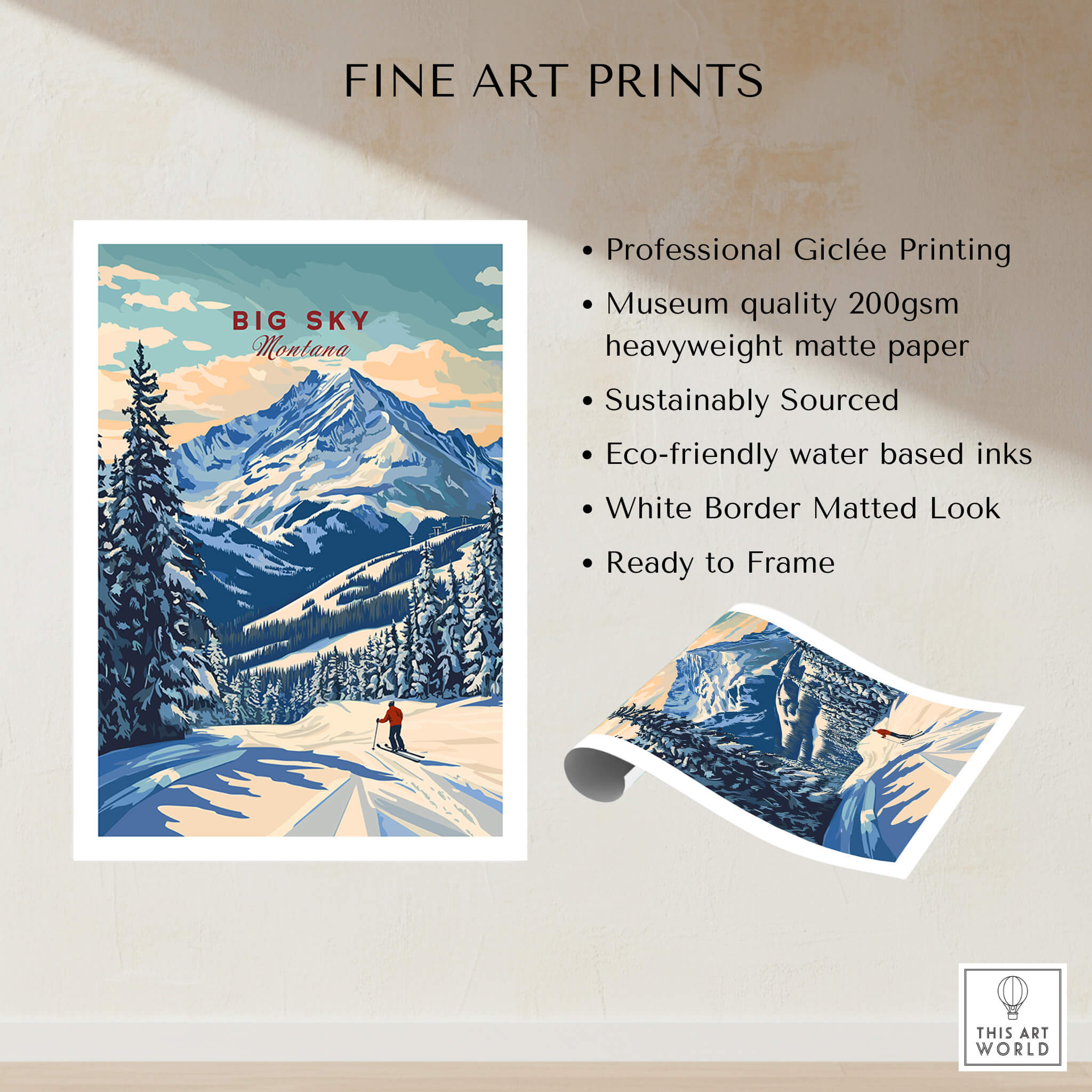 Big Sky Wall Art featuring stunning mountain scenery, professionally printed on high-quality matte paper.